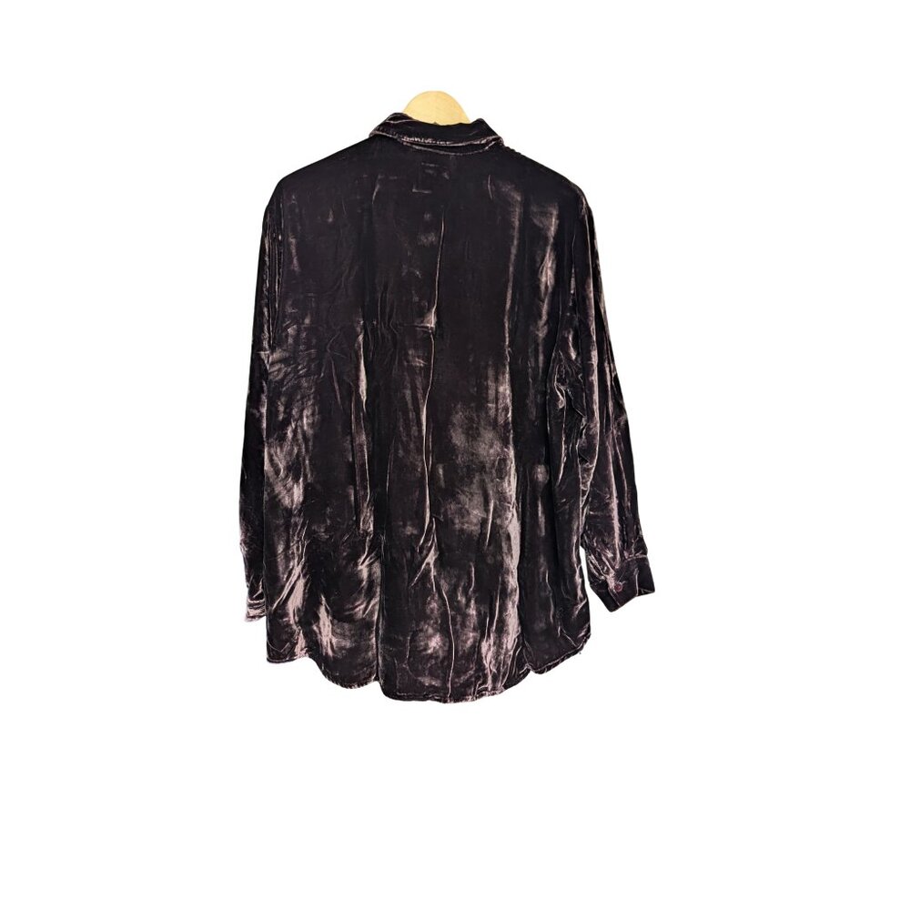 Jones & Co Velvet Button-Down Shirt Silk Blend Deep Plum Brown Size M - Picture 5 of 8